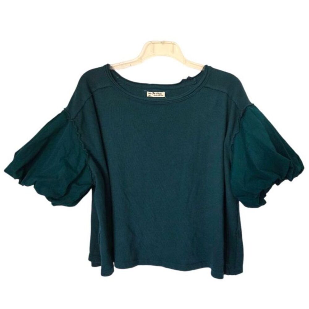 Free People We The Free Blossom Puff Sleeve Tee Deep Sea Teal S Oversized Boho